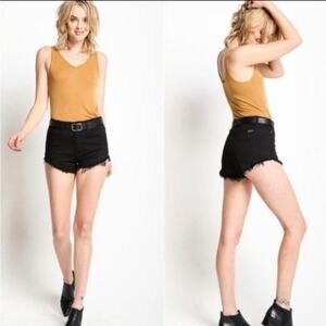 KanCan Distressed Black Cut-Off Denim Shorts with Raw Edge Hem High Waist 26